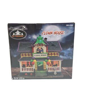 FG Square Musical Halloween Spooky Haunted LED Clown House Porcelain NIB